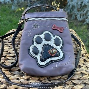 Chala Venture Dog Paw Print & Bone Mixed Media Cell Phone Crossbody Bag